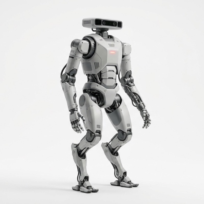 Digit, a lean humanoid robot with reverse-jointed legs and a sensor bar for a head